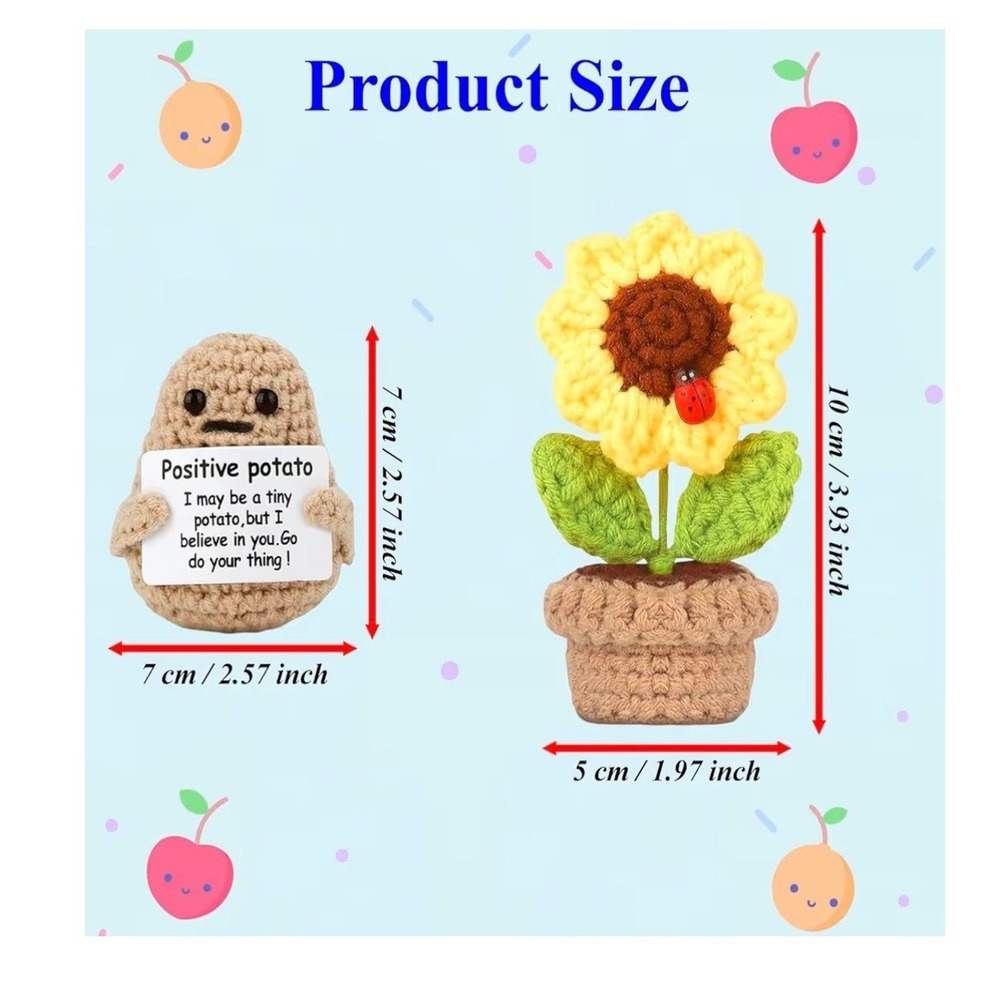 ONECOCOA Crochet Mini Funny Positive Potato (Potato & Sunflower w/ Ladybug) Desk - Picture 3 of 12